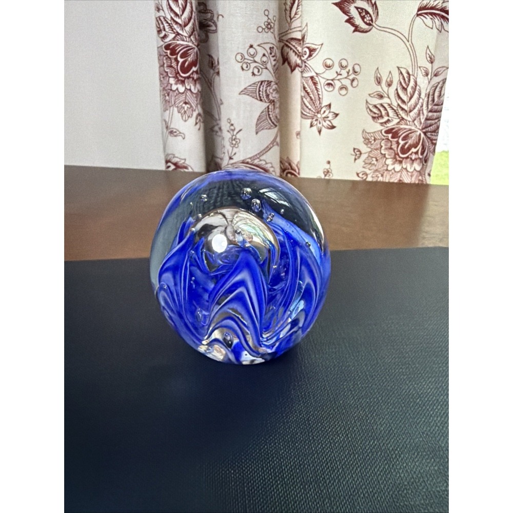 Dynasty Gallery Blue Ocean Wave Heirloom Collection Art Glass Paperweight Vtg